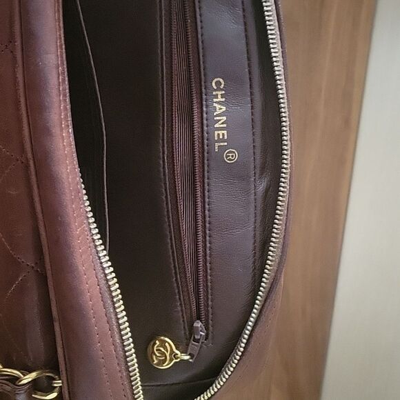 Chanel VTG Brown Lambskin Leather GM Medium Shoulder Flap Camera Bag Rare GHW - Picture 12 of 16